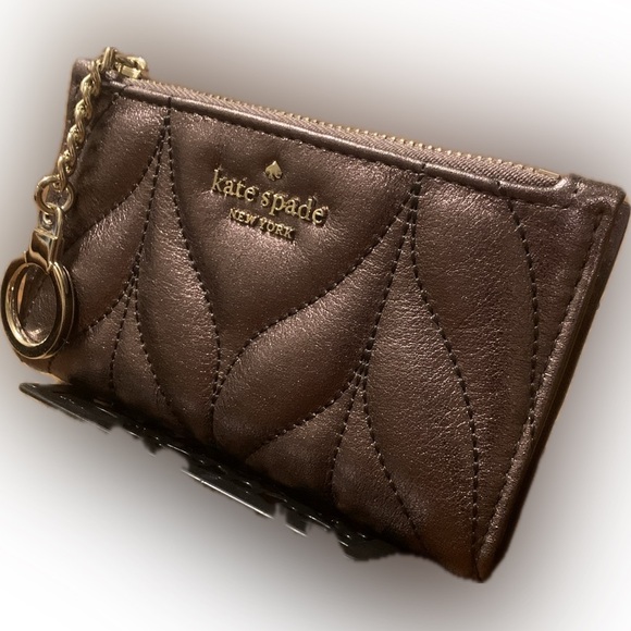 Kate Spade Briar Lane Bronze Quilted Metallic Leather Mikey Keychain Card Wallet - Picture 6 of 12